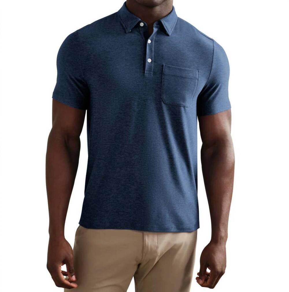 NEW RHONE work from home polo in vintage indigo/slate blue heather